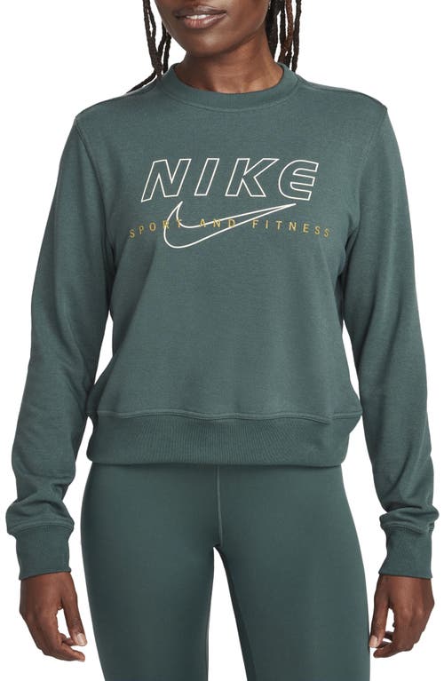 Shop Nike One Dri-fit Crewneck Graphic Sweatshirt In Deep Jungle/bronzine