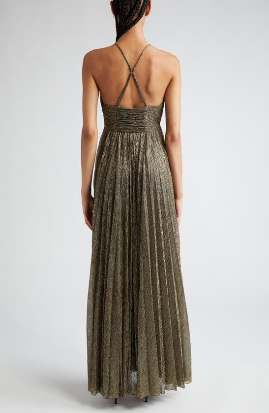 Shop A.l.c Angelina Pleated Metallic Maxi Dress In Gold