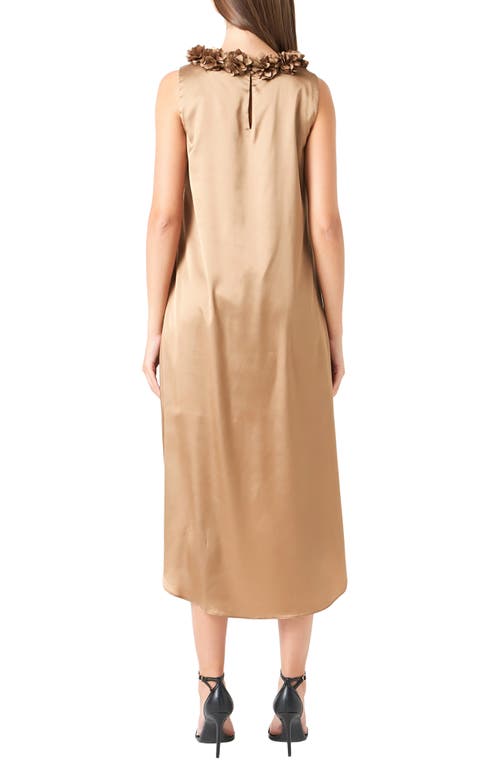 Endless Rose Rosette Collar Satin High-low Dress In Bronze Gold
