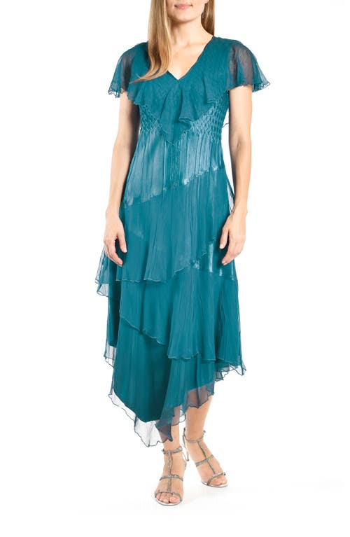 Komarov Flutter Sleeve Asymmetric Gown Peacock at Nordstrom,