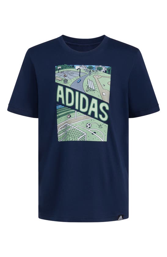 Shop Adidas Originals Kids' Play Sport Graphic T-shirt In Collegiate Navy