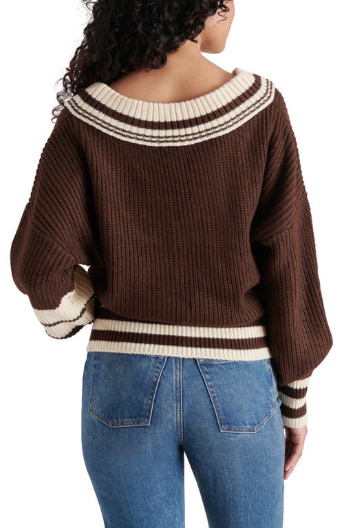 Shop Steve Madden Jen Stripe Trim Sweater In Chestnut