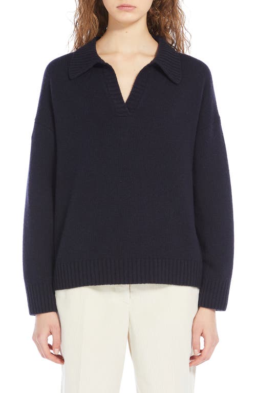 Shop Max Mara Weekend  Agre Wool Johnny Collar Polo Sweater In Navy