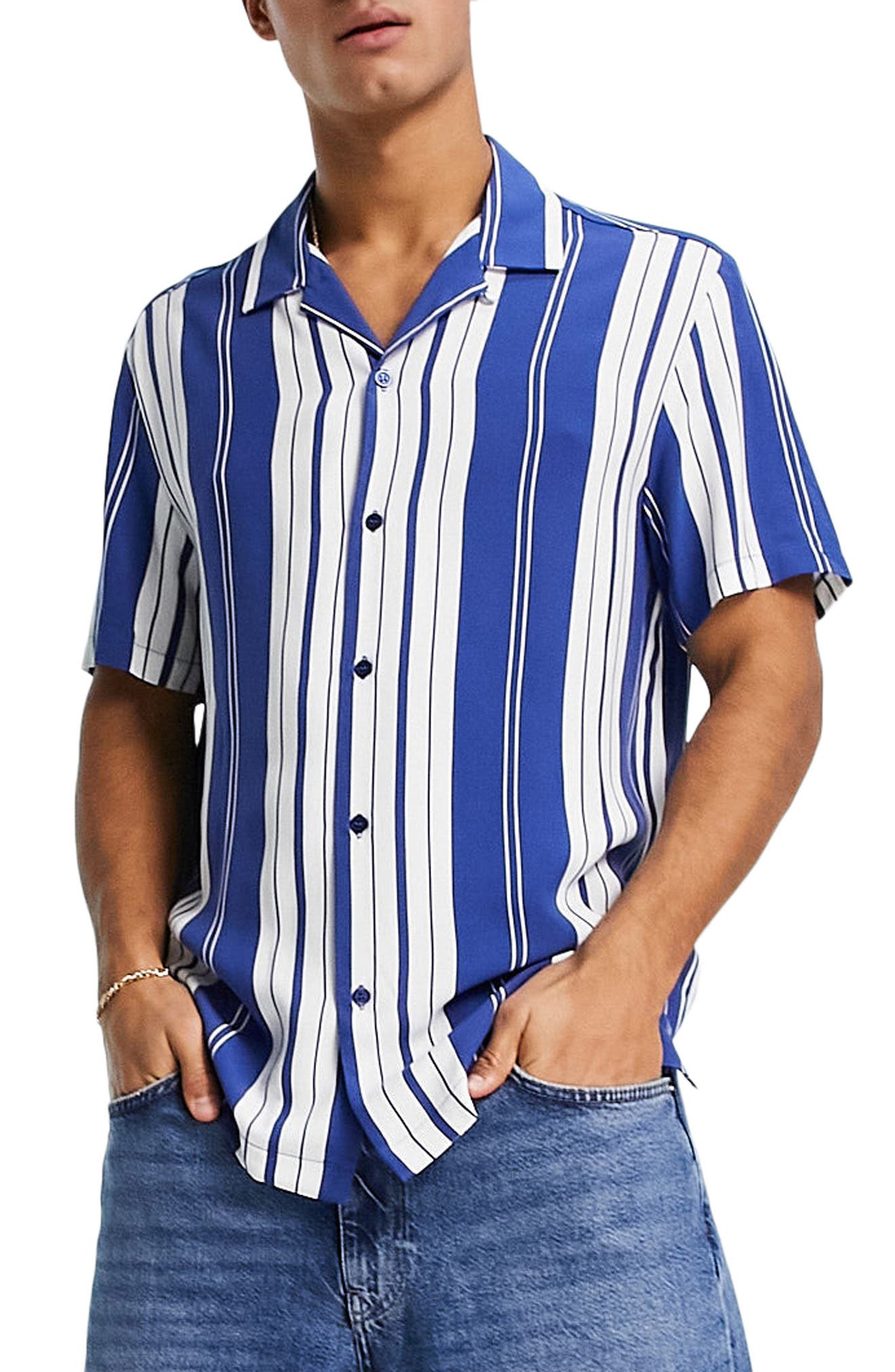 Topman Stripe Short Sleeve Button-Up 
