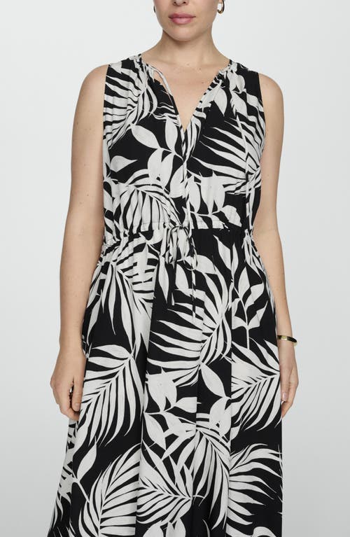 Shop Mango Palm Frond Sleeveless Midi Dress In Black