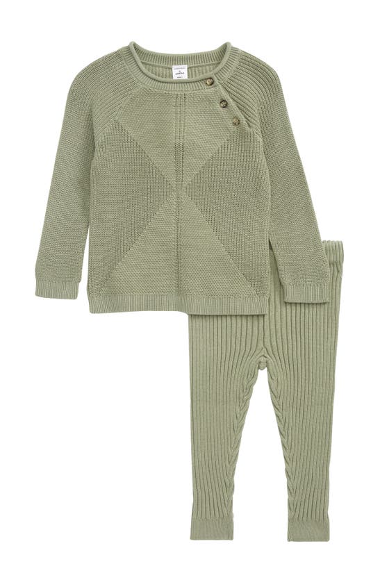 Nordstrom Babies' Kids'  Essential Organic Cotton Sweater & Knit Leggings Set In Green Seagrass