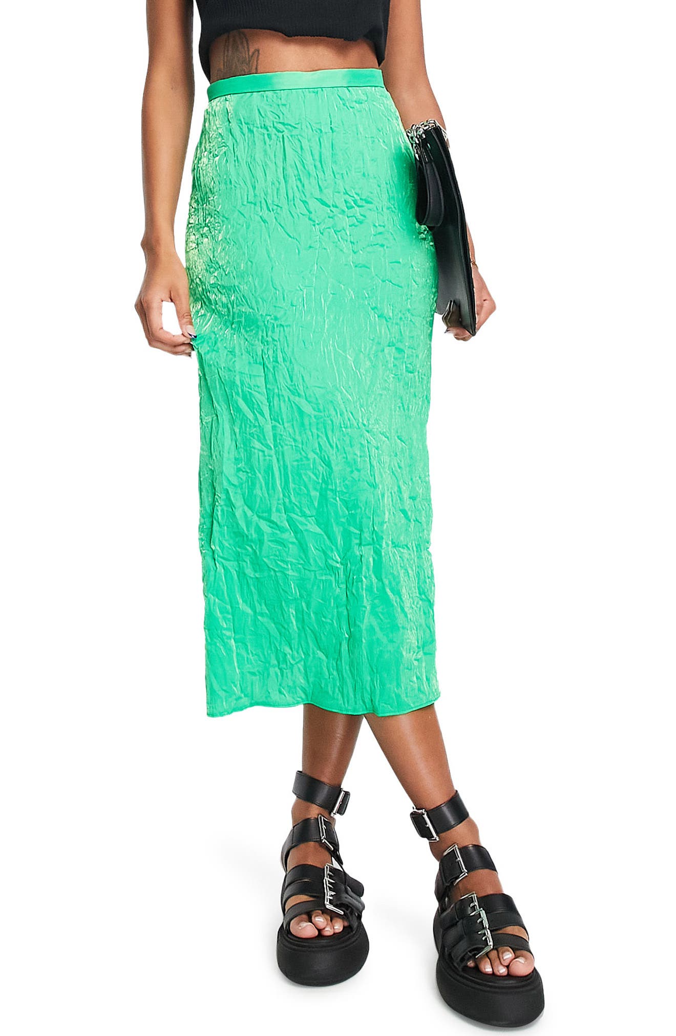 topshop green satin skirt