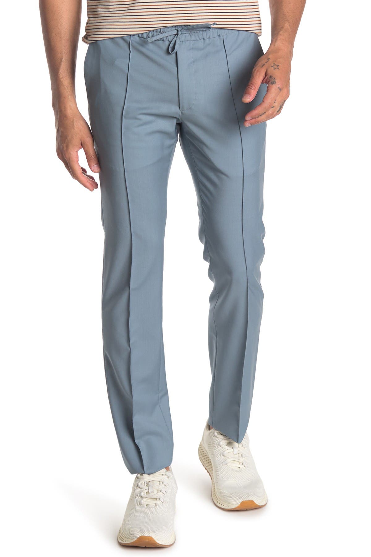 Valentino Drawstring Wool Blend Pants In Grey