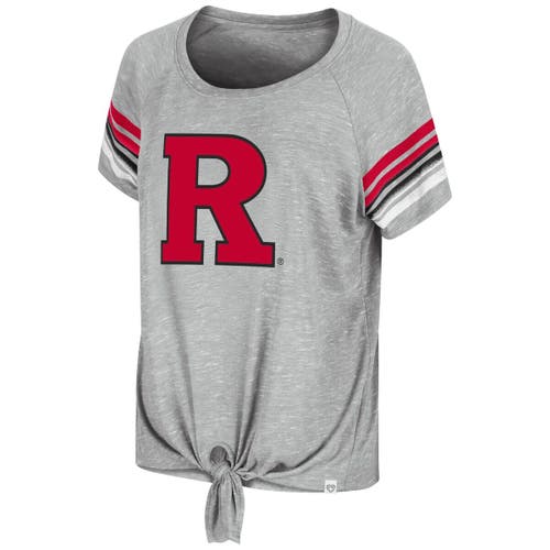 Women's Colosseum Heathered Gray Rutgers Scarlet Knights Boo You Raglan Knotted T-Shirt in Heather Gray