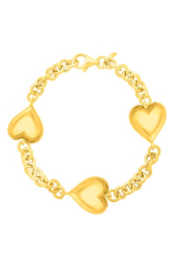 Karat Rush Puffed Heart Station Chain Bracelet In Yellow