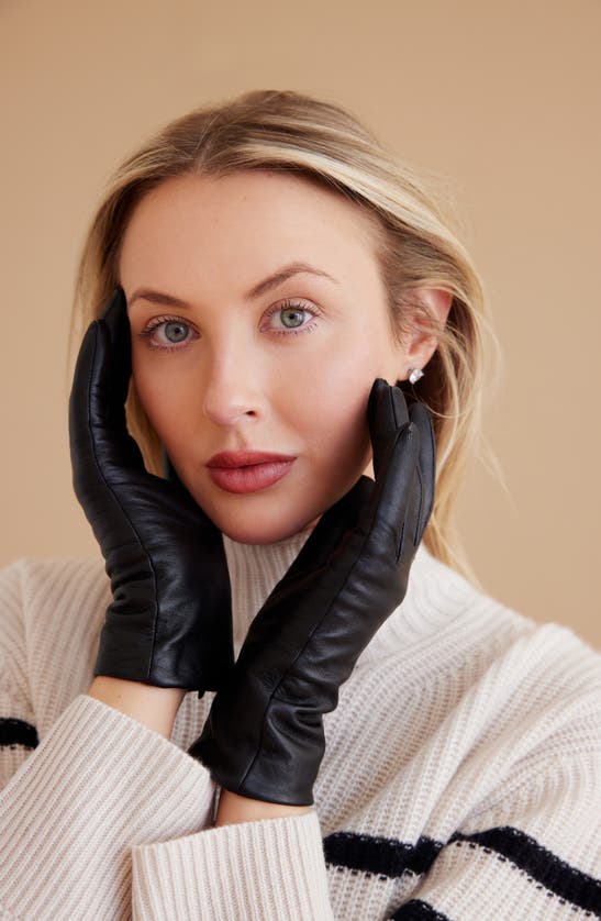 Shop Nordstrom Cashmere Lined Leather Touchscreen Gloves In Saddle