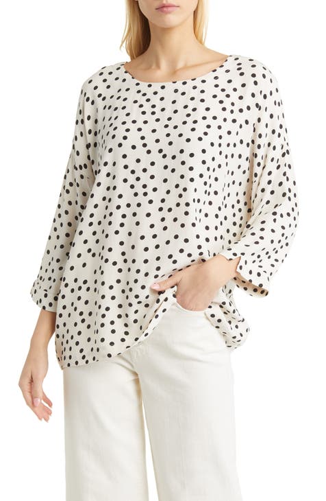 BOTHENIAL Womens Mesh Sleeve Blouse Casual Elegant 3/4 Sleeve Polka Dots  Blouses Mock Neck Slim Fit Tops at  Women’s Clothing store