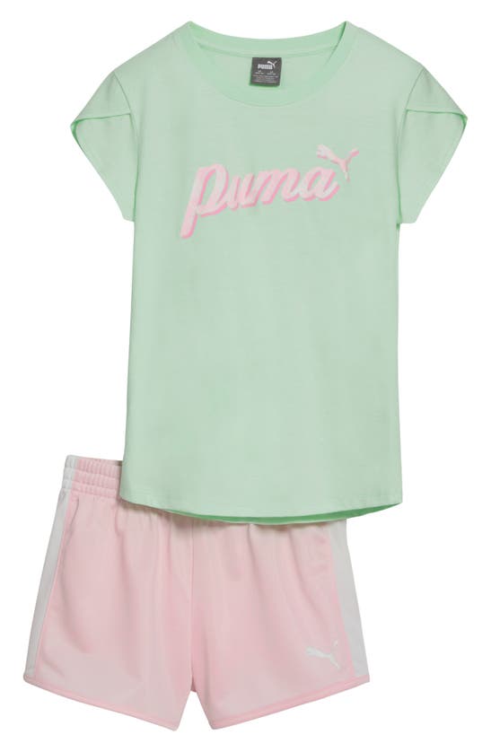 Shop Puma Kids' T-shirt & Shorts 2-piece Set In Light Pastel Green