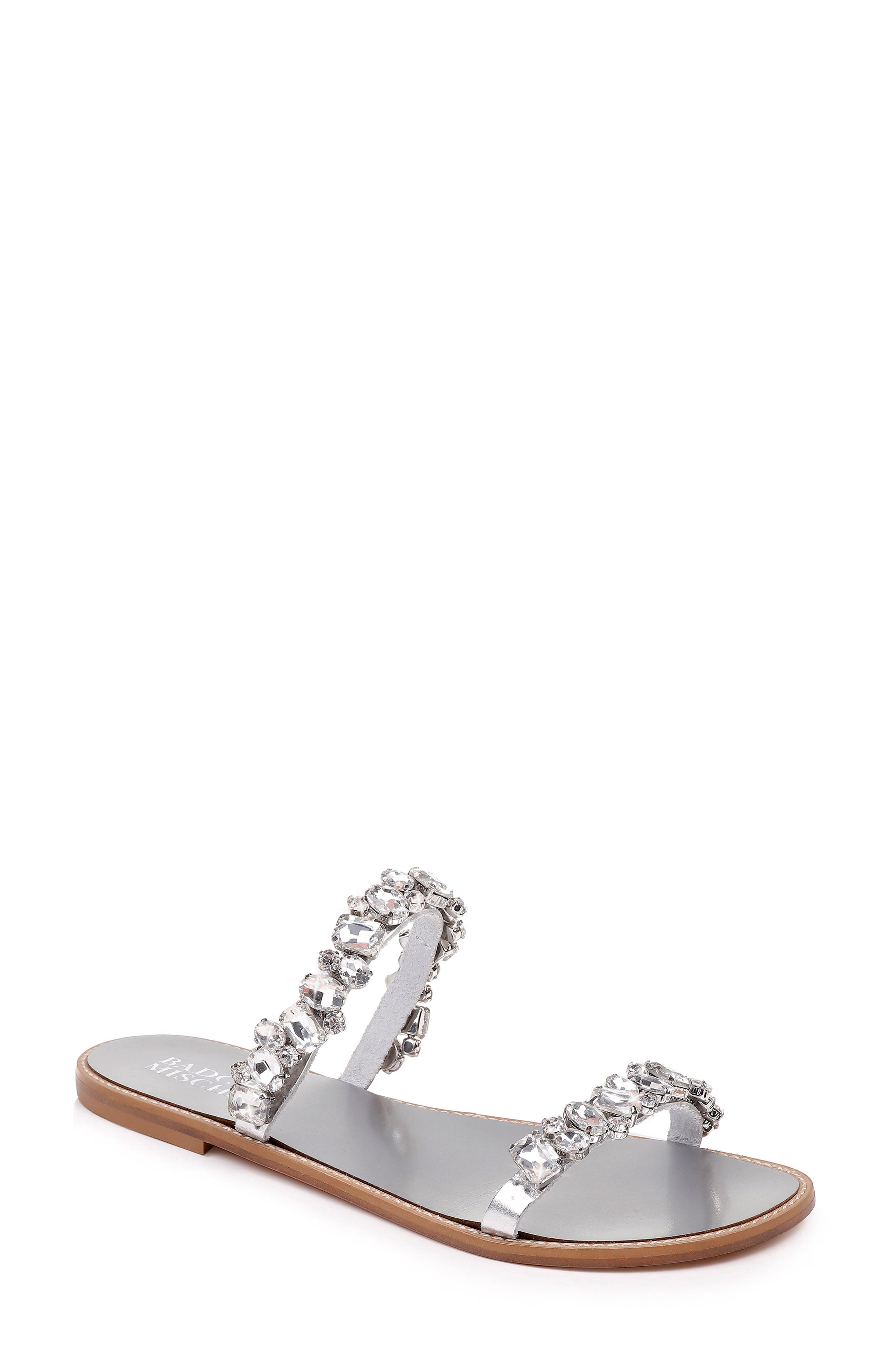 Badgley Mischka Loveday Crystal Embellished Slide Sandal, Metallic