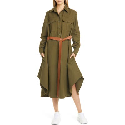Stella Mccartney Belted Long Sleeve Midi Shirtdress, US / 50 IT - Beige