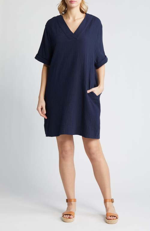 caslon(r) Cotton Gauze Shift Dress in Navy Blazer