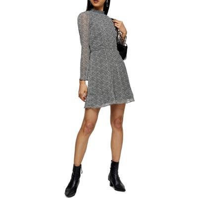 Topshop Leopard Print Long Sleeve Minidress, US (fits like 2-4) - Black