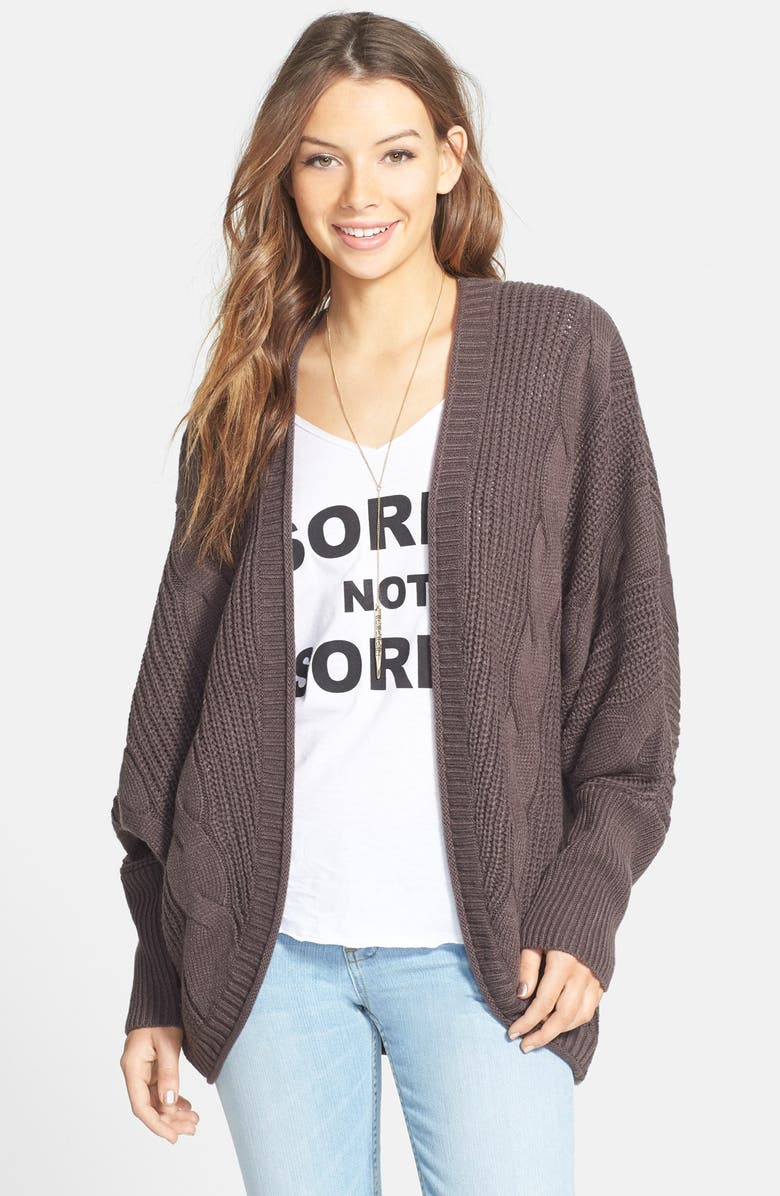 SUN & SHADOW Cable Knit Cardigan, Main, color, GREY SHALE