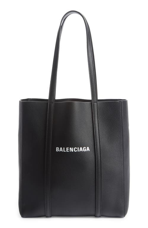 Balenciaga Extra Small Everyday Logo Calfskin Tote in Black/L White at Nordstrom