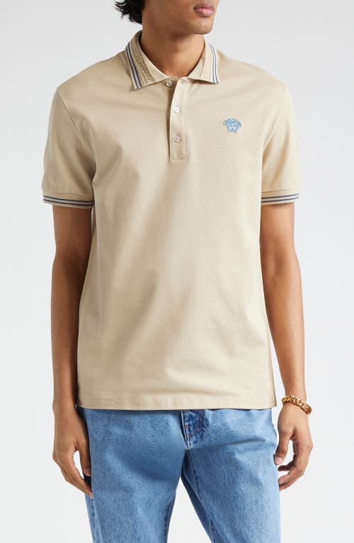 Versace Tipped Embroidered Medusa Cotton Piqué Polo Mastic at Nordstrom,