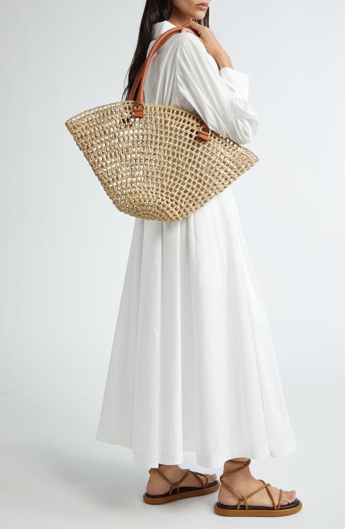 Shop Eilaf Shamsia Palm Straw Tote In Brandy Brown