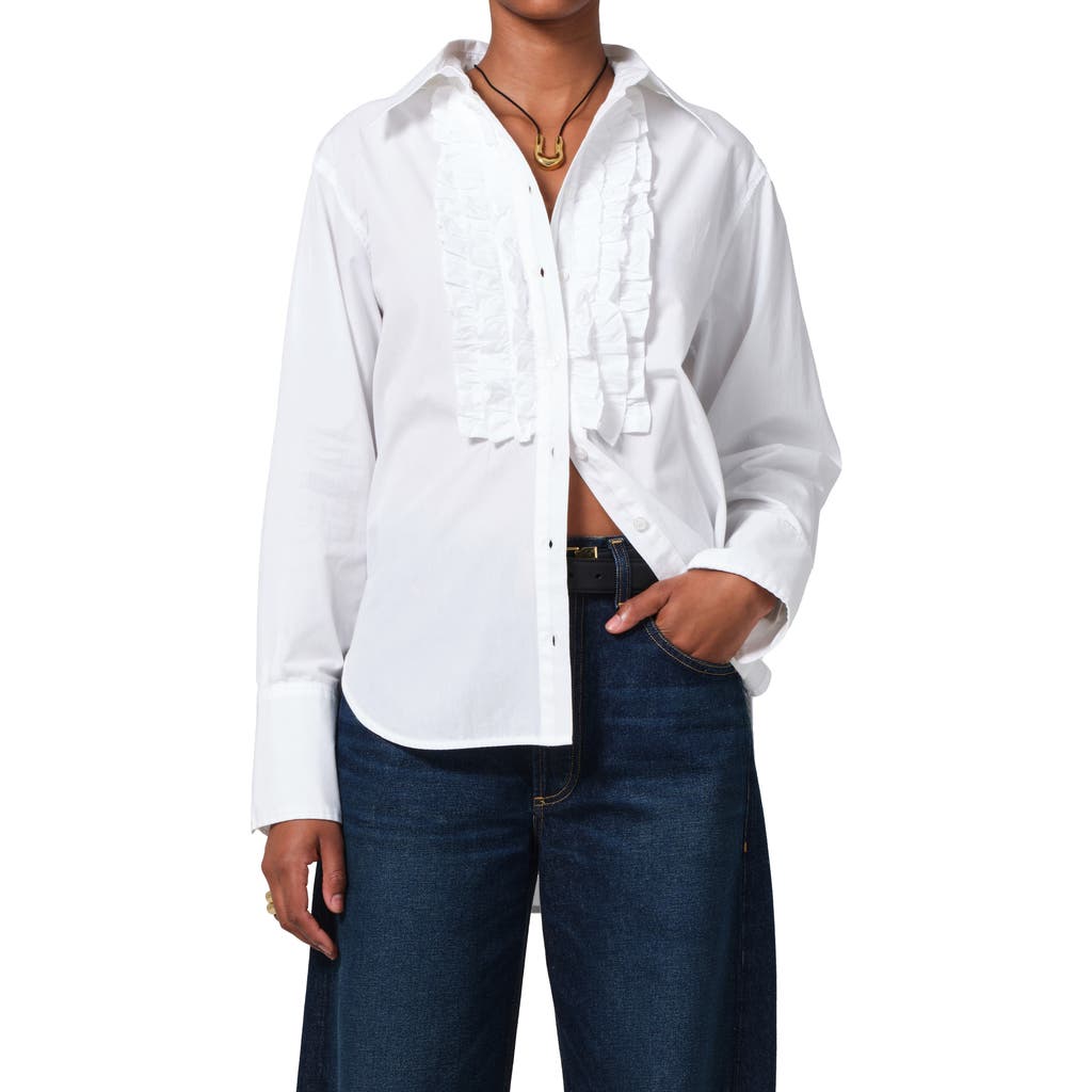 Shop Citizens Of Humanity Ruffle Relaxed Fit Cotton Button-up Shirt In White