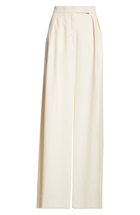 Shop Max Mara Piomo Virgin Wool Wide Leg Pants In Vanilla