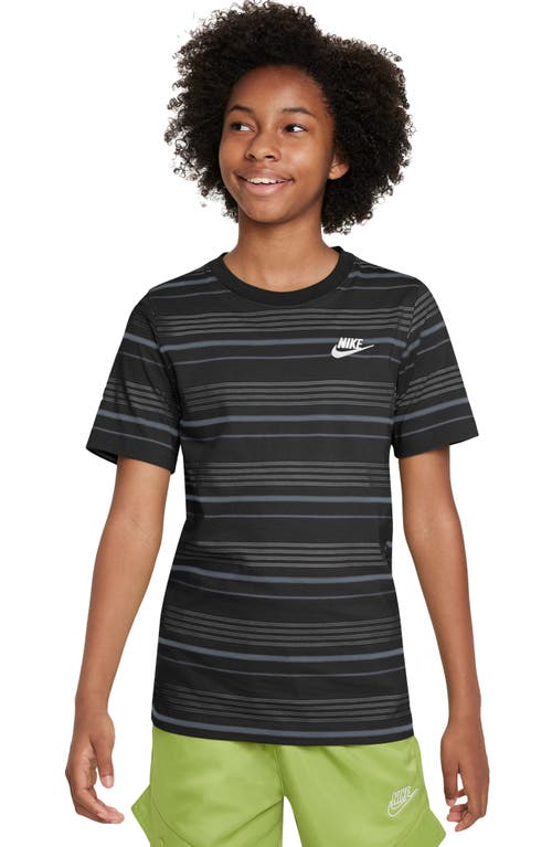 Shop Nike Kids' Sportswear Stripe Cotton Logo T-shirt In Black/ashen Slate