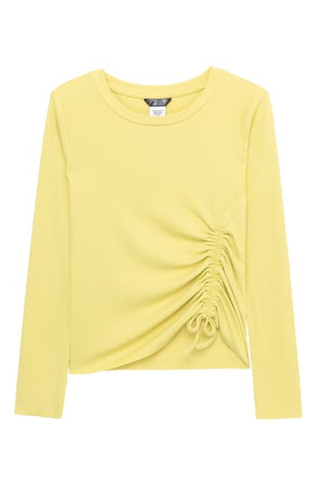 Shop Truce Kids' Side Ruched Long Sleeve Top In Lime