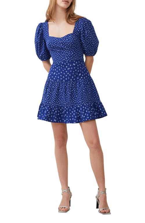French Connection Print Puff Sleeve Minidress Cobalt at Nordstrom,
