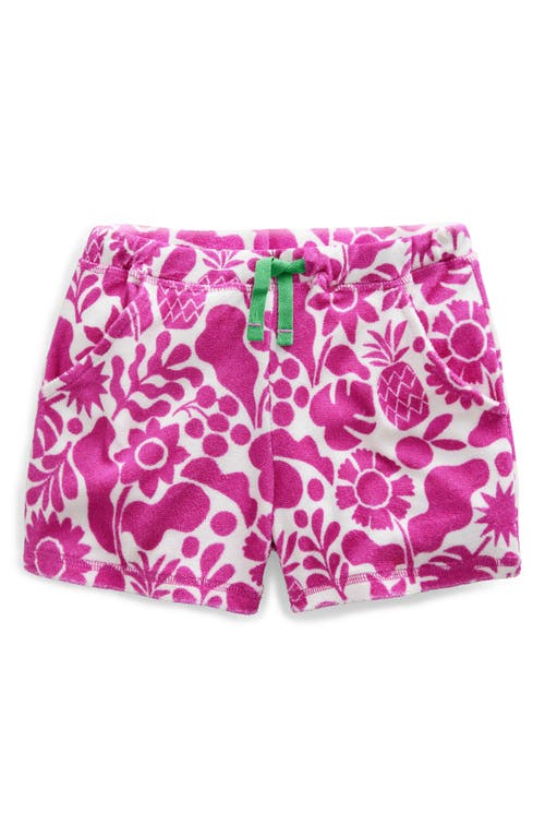 Boden Kids' Floral Print Terry Shorts in Pink Holiday Floral