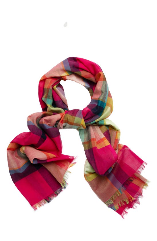 Saachi Plaid Fringe Scarf In Fuchsia