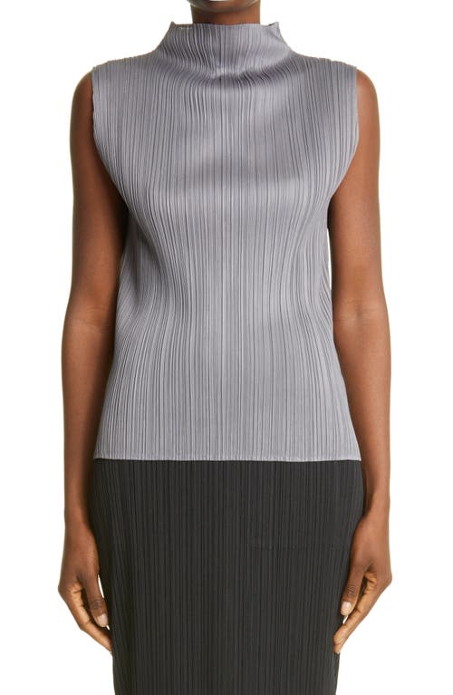 Pleated Funnel Neck Top in Grey