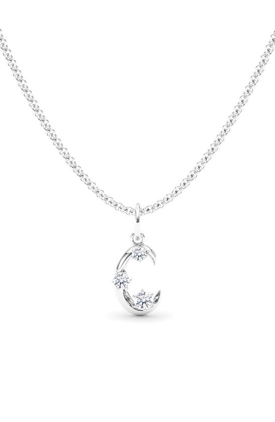 Hautecarat Graduated Lab-created Diamond Initial Letter Pendant Necklace In C - 18k White Gold