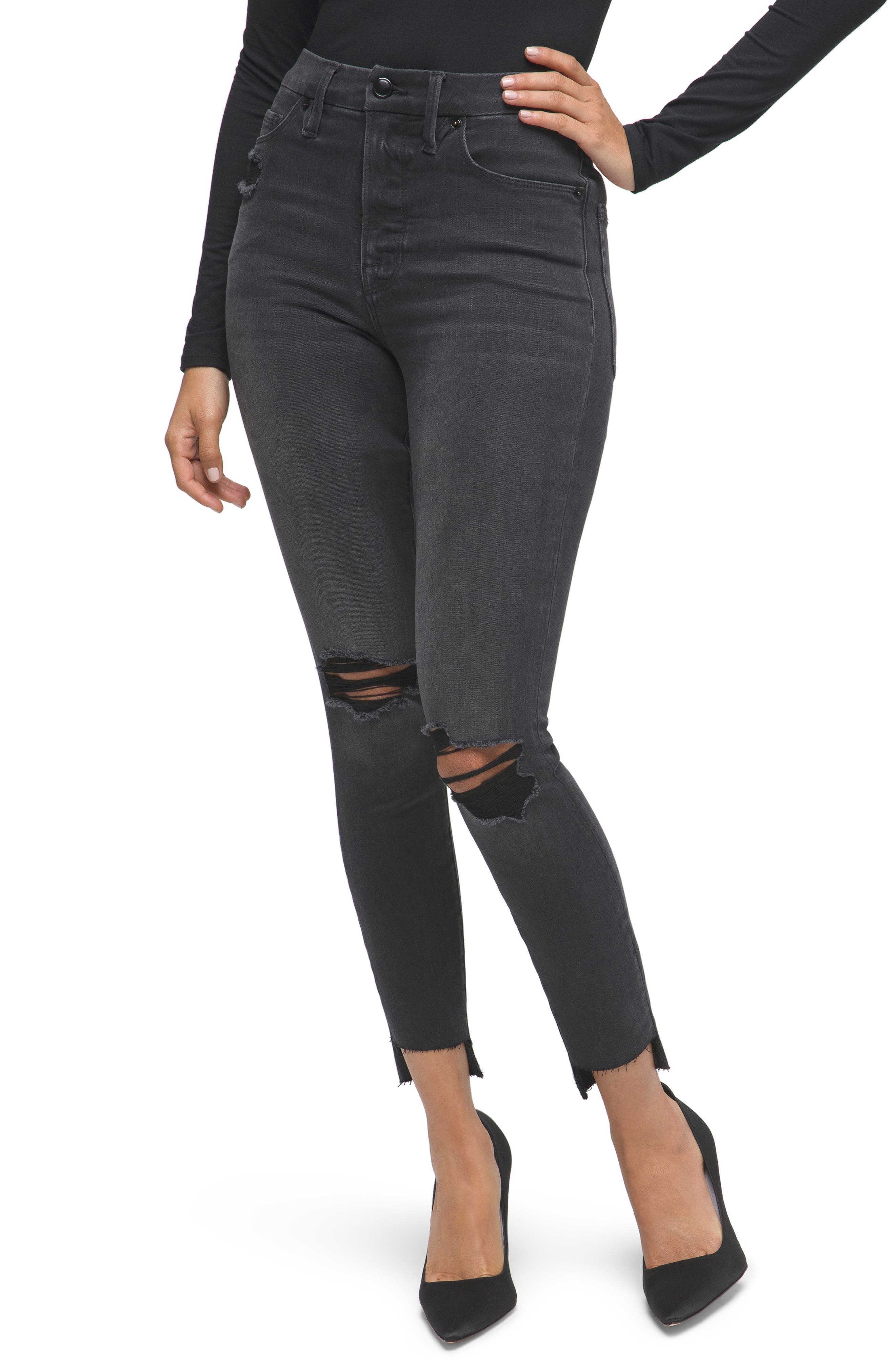 womens high waisted black ripped jeans