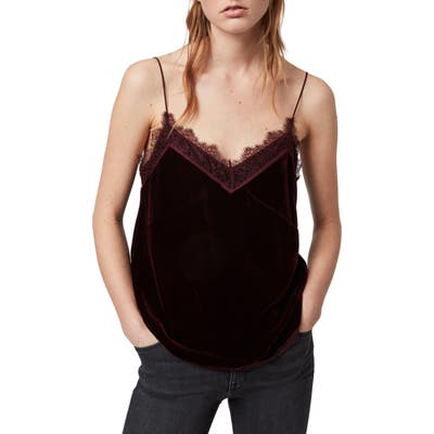 Allsaints Noa Lace & Velvet Camisole, Burgundy