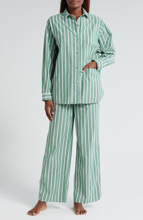 Lunya Airy Cotton Long Sleeve Pant Set Giverny Stripe In Giverny Stripe