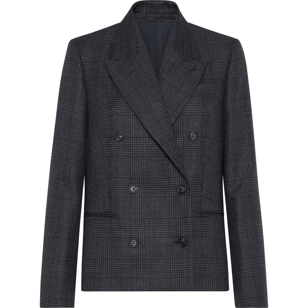 Shop Brunello Cucinelli Virgin Wool Prince Of Wales Blazer With Monili In Cool Beige