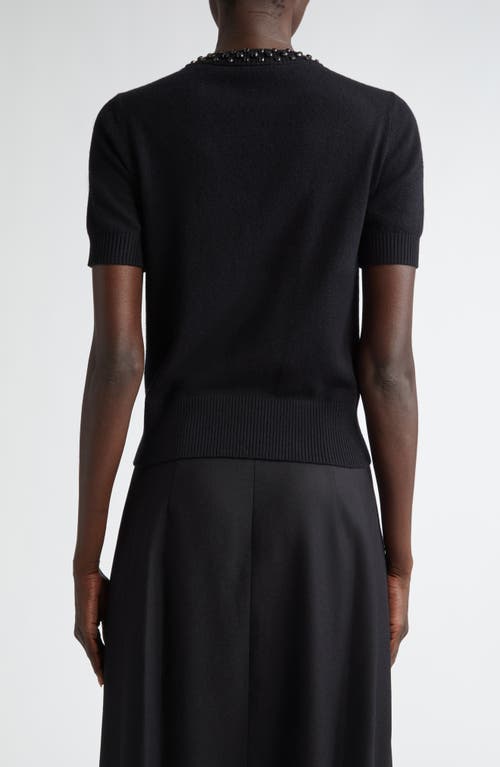 Akris Punto Jeweled Crewneck Short Sleeve Cashwool® Sweater In Black