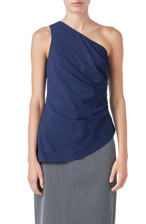 Shop Grey Lab One-shoulder Pleated Top In Navy