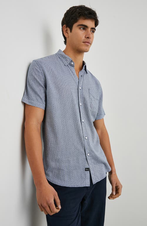 Shop Rails Carson Geometric Print Short Sleeve Linen Blend Button-up Shirt In Crown Jewel Sapphire