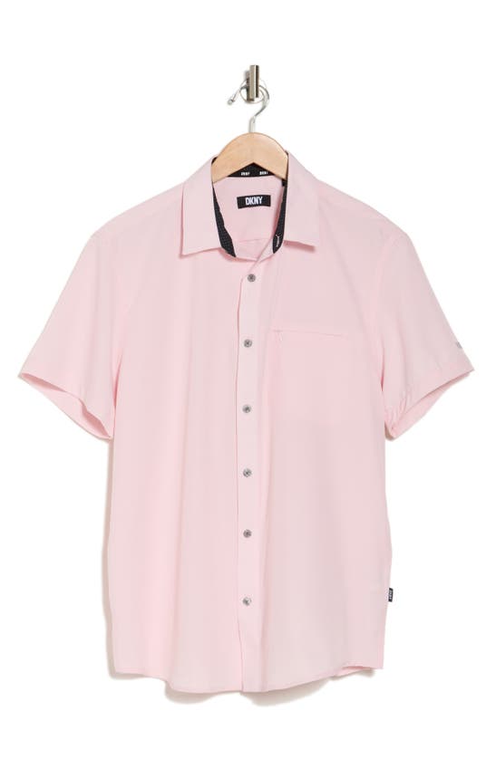 Shop Dkny Sportswear Lenox Short Sleeve Button-up Tech Shirt In Light Pink