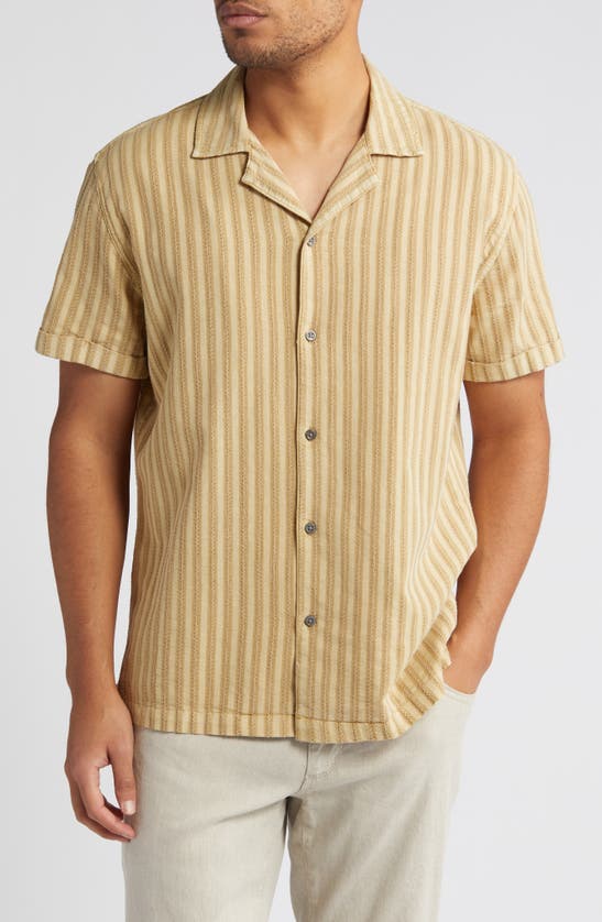 Shop Rails Sinclair Jacquard Stripe Short Sleeve Cotton Button-up Shirt In Jute