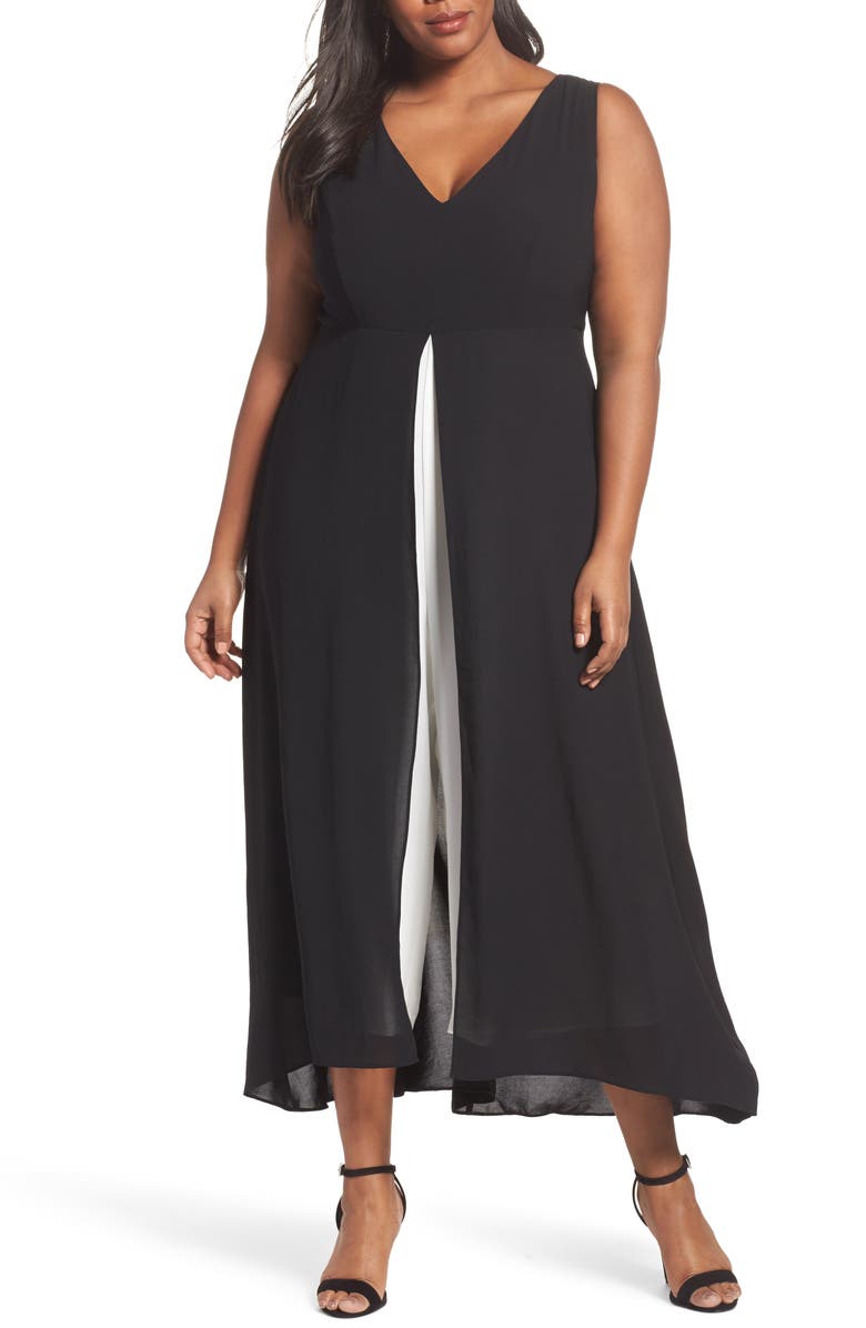 Adrianna Papell Colorblock V-Neck Jumpsuit (Plus Size) | Nordstrom