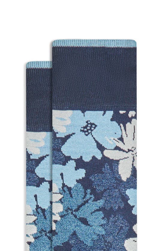 Shop Bugatchi Floral Jacquard Dress Socks In Navy