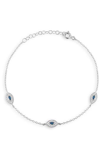Glaze Jewelry Cubic Zirconia Evil Eye Station Chain Anklet In Silver