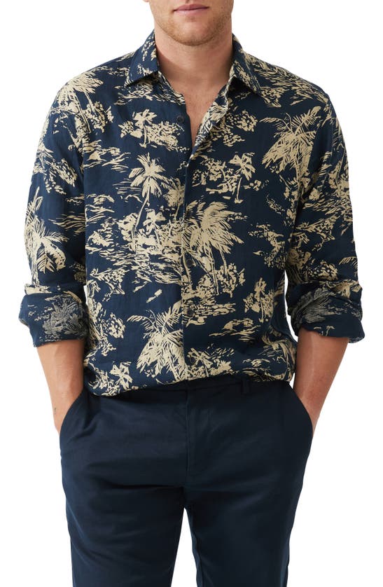 Shop Rodd & Gunn Livingstone Original Fit Tropical Print Linen Button-up Shirt In Midnight Sand