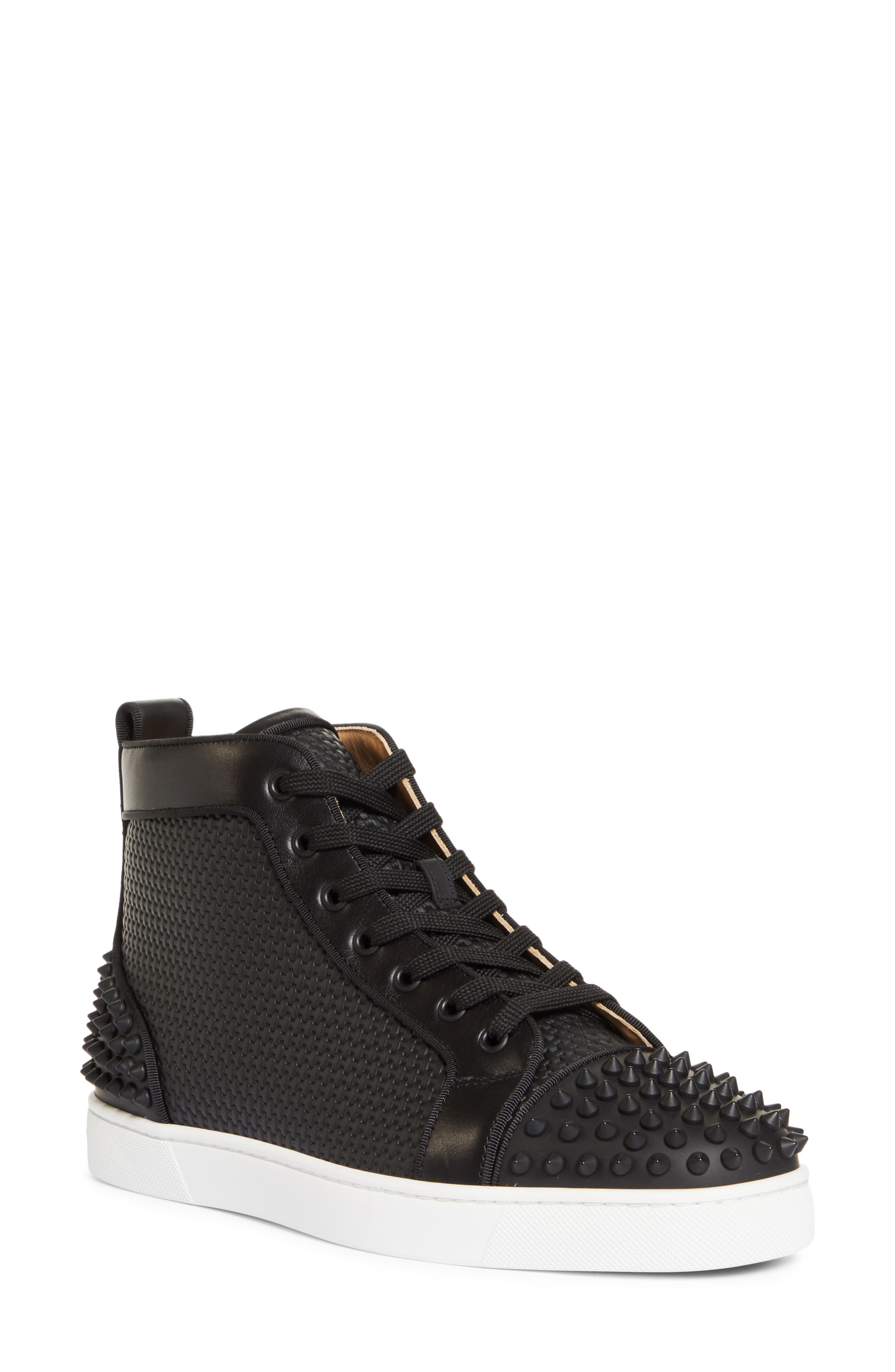 Christian Louboutin Lou Spikes High Top Sneaker in Black/Black Mat at Nordstrom, Size 8Us