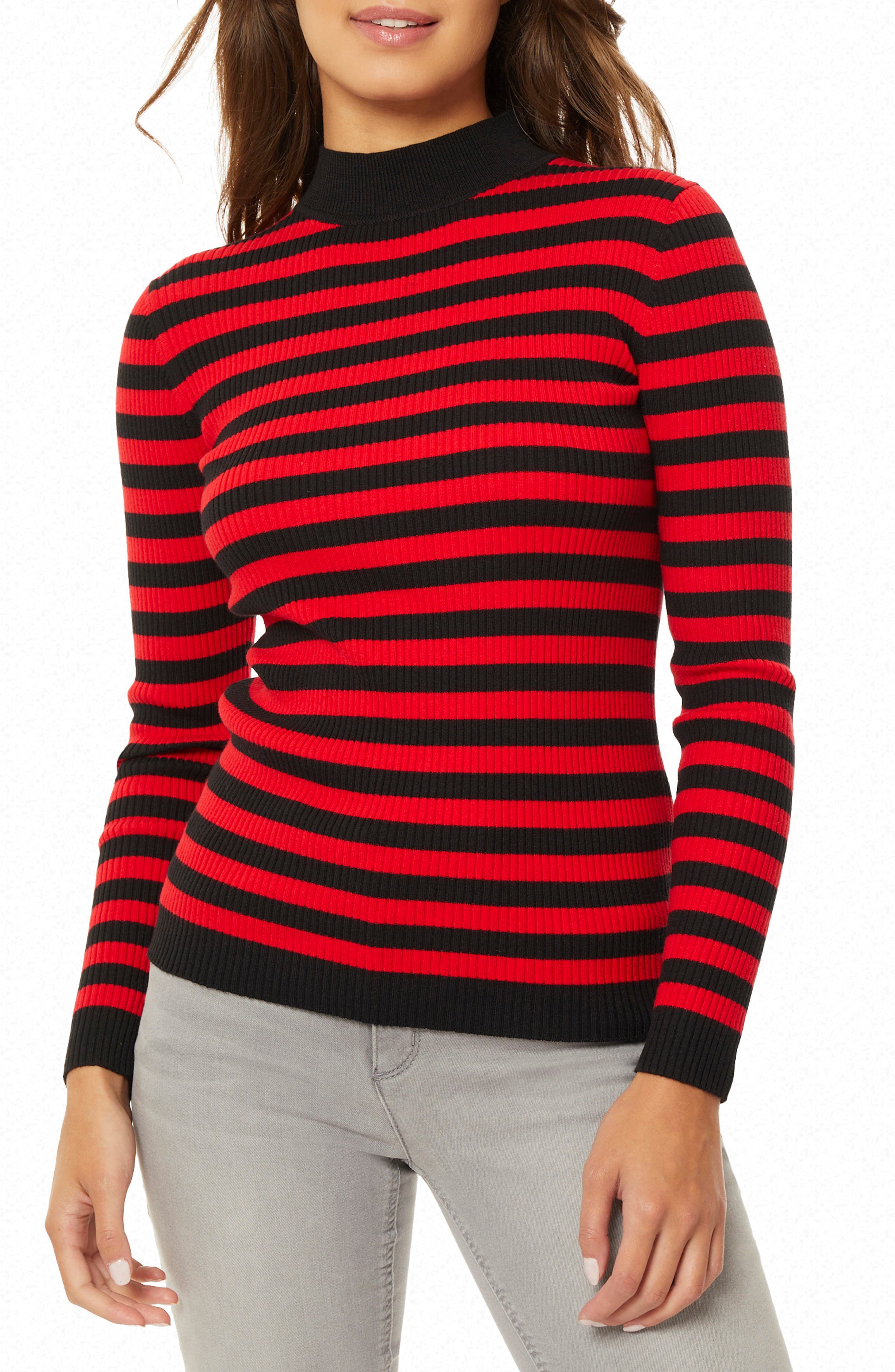 striped mock turtleneck sweater