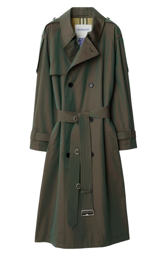Shop Burberry Iridescent Oversize Cotton Trench Coat In Antique Green